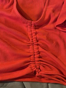 Orange Ribbed Tie-Front Crop Top