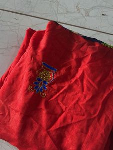 Red &amp; Blue Embroidered  material for baby Dress