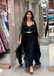 **Midnight Luxe Draped Dhoti &amp; Shrug Choli**