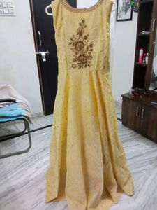 Yellow Embroidered Gown. Full Length - 56 Inche