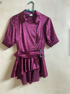 Burgundy Belted Peplum Top
