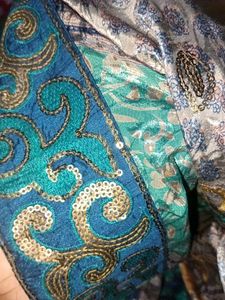Royal Blue Silk &amp; Net Saree,Gold Pattern &amp;Sequnce
