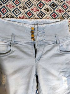 High-Waisted Distressed Jeans