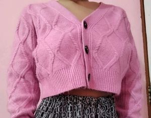 Pink Cropped Cardigan