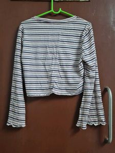 Blue And Pink Striped Crop Top