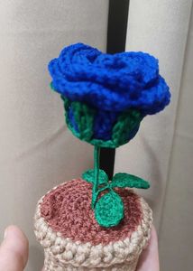 Crochet Blue Rose in Pot