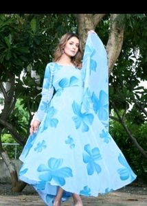 New/Unused Blue Georgette Gown With Dupatta
