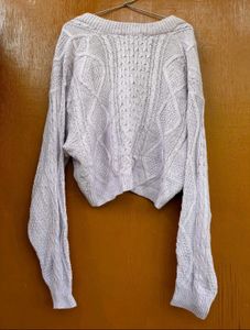 Lilac Cropped V neck Cable Knit Sweater