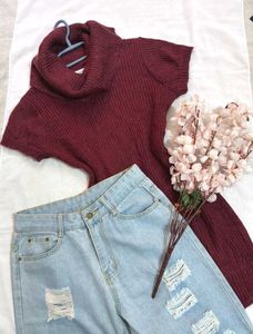 🎁Buy1 Get1 Free Burgundy Knit Sweater Dress A