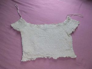 White Shirred Crop Top