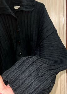 Black Knit Button-Down Cardigan