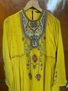 Yellow Embroidered Tiered Maxi Dress