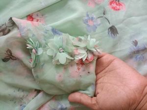 Mint Green Floral Chiffon A-Line Top