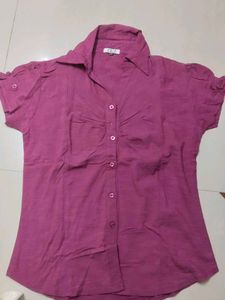 Casual Purple Shirt With Cute Short Puffed Slives