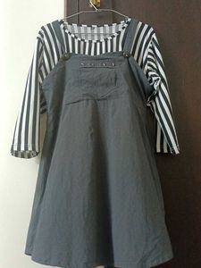 Striped Pinafore Black Dress