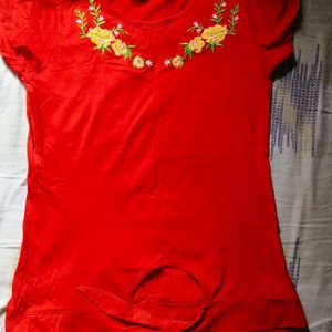 Red Floral Embroidered Tunic