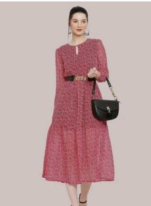 Beautiful Red Flower printed daily wear Gown