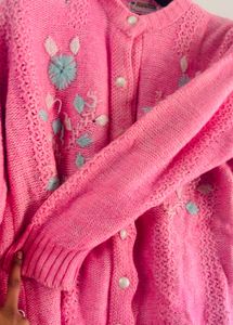 Vintage Pink Embroidered Cardigan