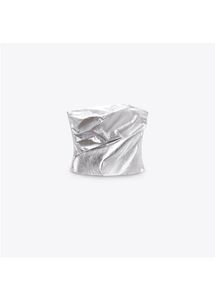 Brand New L Edition Faux Leather Silver Crop Top