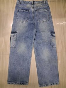 Light Wash blue denim Cargo baggy Jeans