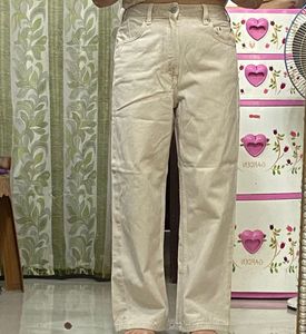 Beige Straight Leg Jeans