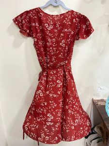 Red Floral Wrap Dress
