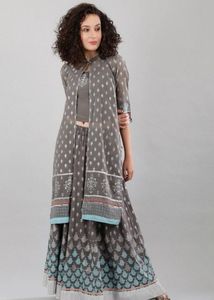 AURELIA GREY CROP TOP SKIRT WITH GILET