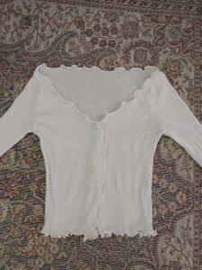 Korean White Ribbed Top.