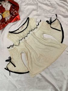 Open Shoulder Black&White Laced Formal Top