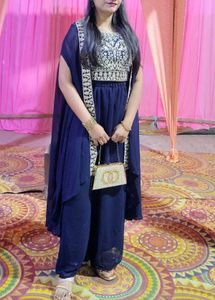 💙🔥 blue shrug with plazzo indo western set