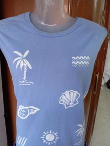 Blue Beach Print Dress