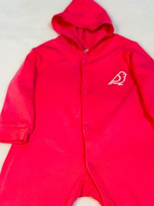 Red hooded baby onesie