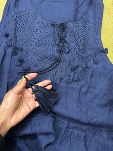 Short Embroidered Dress With Tassels