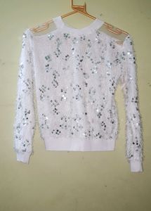 White Fur Glittering Top