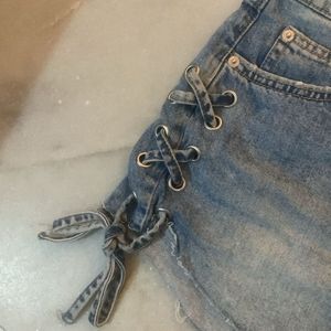 Lace-Up Denim Shorts