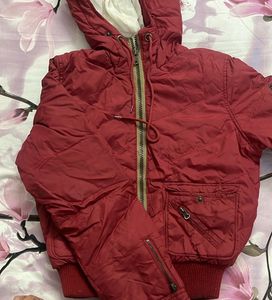 Red Quilted Hooded Jacket