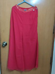 Pink  Sleeveless Blouse, Palazzo And Overcoat
