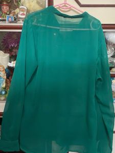 Full Sleeve Green Sheer Button-Down Top/shirt
