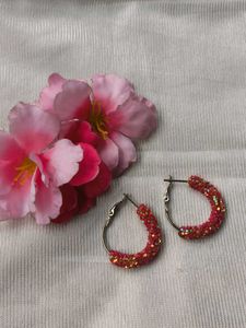 Sparkly Pink Hoop Earrings