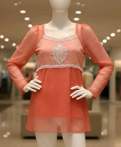 Pretty Peach Embroidered + Sequin Top