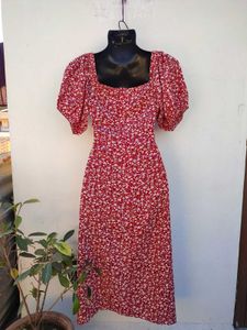 Summer New Floral Side Slit Puff Sleeve Dress
