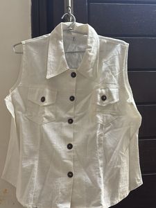Sleeveless Button-Down Pure linen Top