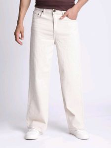 Bene Kleed Off-White Wide Leg Denim Jeans, 34 Size