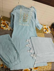 Light Blue Embroidered Kurta Set