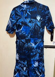 Printed Shirt Dress ( Blue)
