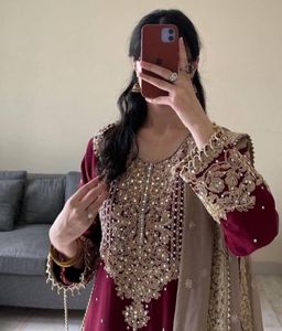 Maroon Embroidered Kurta Set
