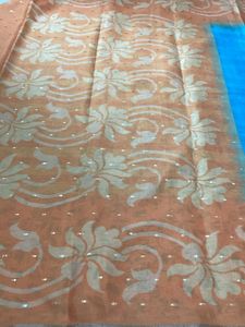 New Sea Blue And Mango Yellow Saree For Grabs