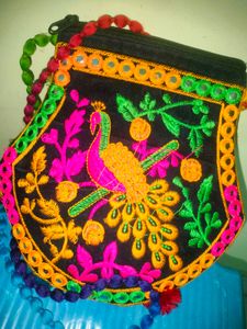 Embroidered Peacock Pouch