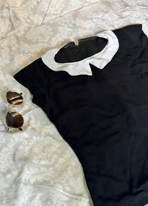 Black Top With White Neck Detailing