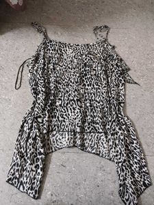 Snow Leopard Print Y2k Asymmetrical Hem Top
